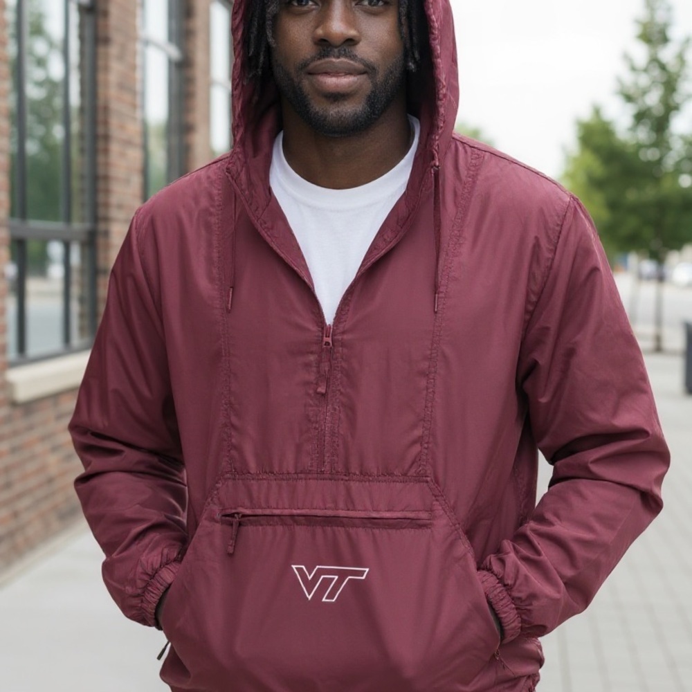Virginia Tech Hokies Mens Windbreaker Nylon  1/2 Zip Pullover Hoodie Sz XL